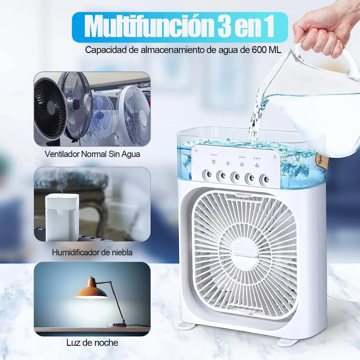 Ventilador Humidificador Portátil 3 en 1